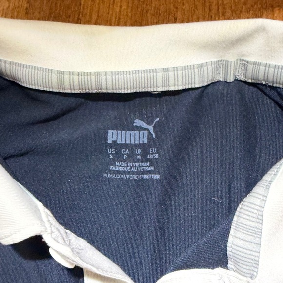 Puma Mens Golf Polo Shirt Small Navy Blue White Grey Orange Striped Performance - Picture 3 of 7